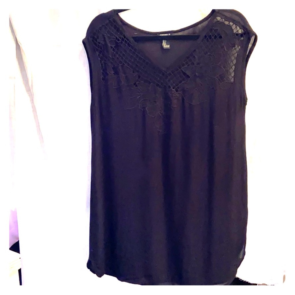 Forever 21 Black sheer top with lace accent Small